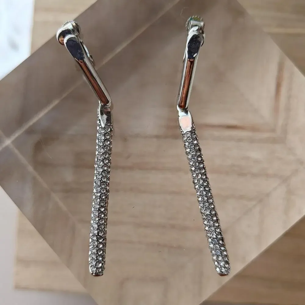 Vince Camuto silver tone pave rhinestone bar drop earrings